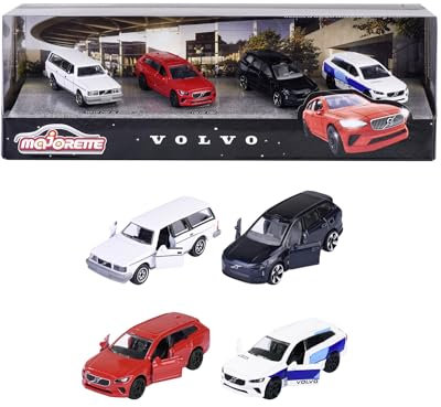 Majorette 212057615SD1 - Volvo Bilar 4-Pack Presentförpackning - Presentförpackning från Majorette med 4 stycken Volvo Bilar i Metall med Frihjul, 7,5 cm, Från 3 år