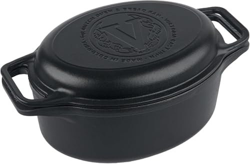 Victoria Cocotte et Poêle Induction Fonte Émaillée 31cm Ovale, 2 Piece Set Dutch Oven 5,7L, Four Hollandais Sans PTFE et PFOA, Convient pour Feu, Barbecue, Four, Vitrocéramique, Gaz