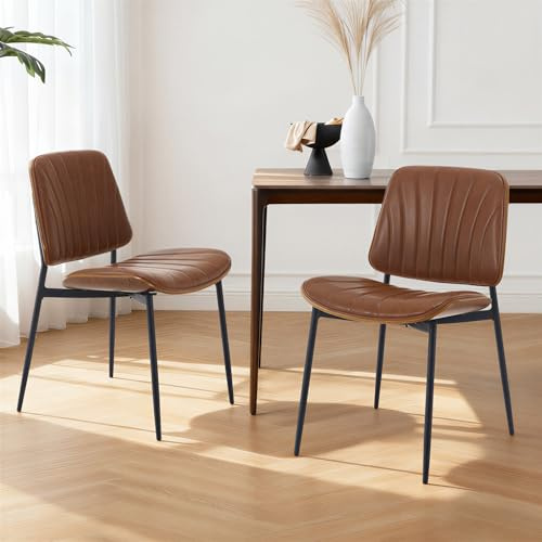 Ya-Home Esszimmerstühle 2er Set, Küchenstühle aus Kunstleder, Braun | Akzentstühle Modern mit Metallbeinen, Essstühle Polsterstuhl ohne Armlehne für Küche Wohnzimmer