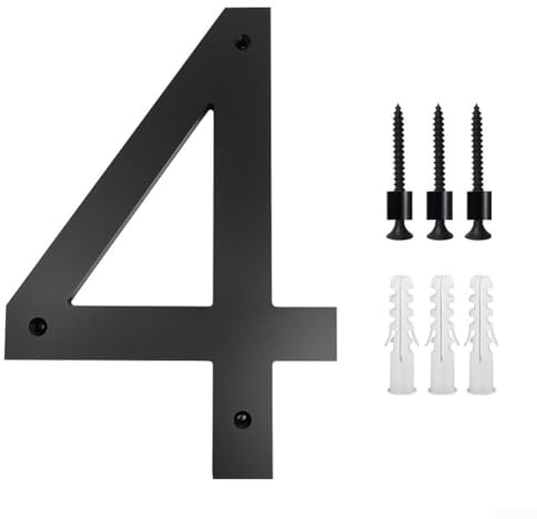 Hasaller Numeri civici galleggianti per numero civico con numero civico e indirizzo, in metallo, moderno, 25,4 cm, grande, nero, per indirizzi esterni (4)