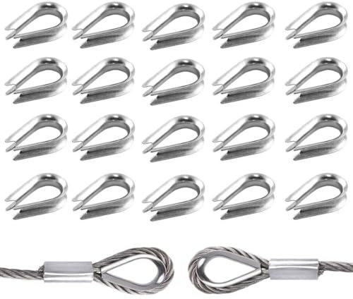 RT 20 Piezas Guardacabos para Cuerdas de Acero, Dedales de Cable de Acero Inoxidable 304 para Cable Acero 3mm (3mm, M3)