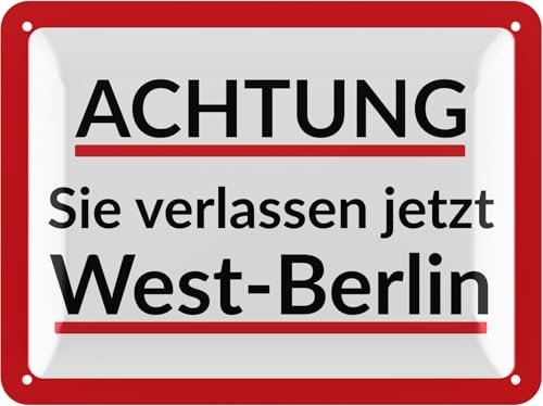 LANOLU Nostalgie DDR Targa in metallo retrò – Achtung Sie verlassen jetzt West-Berlin Schild, Berlin Souvenirs als Geschenke – Vintage MetallTarga con curvatura, 15 x 20 cm