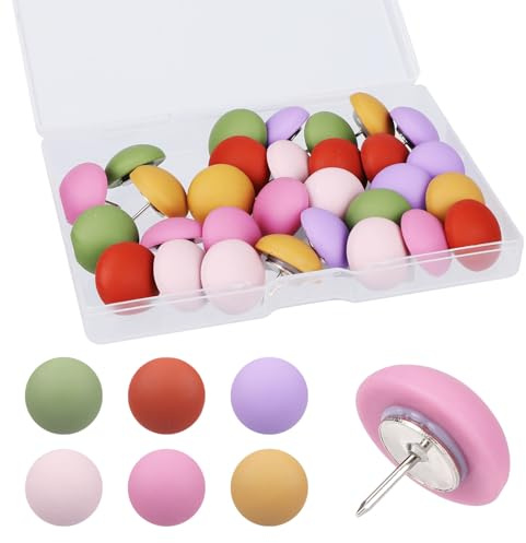 30pcs Matte Push Pins, Reusable Decorative Pushpins Colorful Round Map Pins Resin Cute Thumb Tacks for Photos Wall Bulletin Board Cork Board Home Office Classroom(Bright Colors)