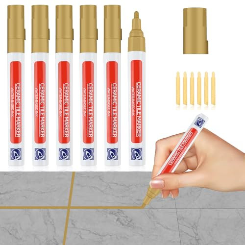 6 PCS Tiles Grout Pen Khaki Wall Repair Pens Grout Reviver and Sealer Tile Pen Marker with 6 Replacement Nibs for Tile Grouting Wall Floor Bathrooms Kitchen Floor Restoring Lines Anti-Grout Joints