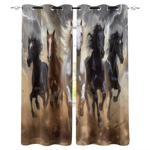 Genérico cortinados Quarto 175X280cm(HxB) Caballo Cortina acustica Cortinas térmicas Blackout con Ojales, poliéster Estampado para Dormitorio Acogedor A263-1694