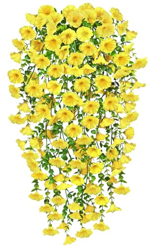 YSUVIN 2 Stück Kunstblumen Hängend Petunien für Outdoor Garden, Gelb | Künstliche Hängepflanzen Wie Echt, Wetterfest, UV-Beständig, für Outdoor AußEn Balkon Garden Yard
