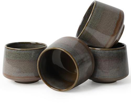 NOVAJOY Lot de 4 tasses à expresso - 200 ml - Tasses de qualité supérieure en faïence - Tasses à café empilables - Sans anse - Passe au lave-vaisselle - 100 % fait main