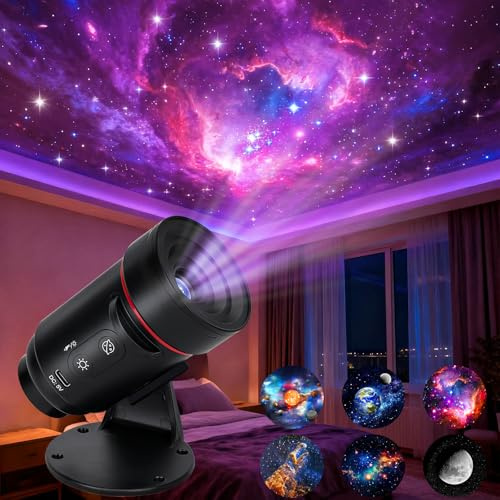 Winvery Proyector de cielo estrellado, proyector 3D Galaxy Projector, 4K Home Planetarium lámpara para niños adultos con 10 discos, modo de luz nocturna, rotación de 360°, para dormitorio