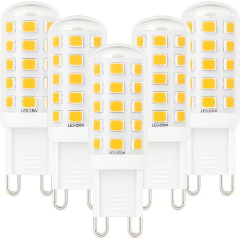 Euxper G9 3W LED Bulbs Warm White Class B Equivalent to 40W Halogen Bulbs, 580 Lumens, Flicker-Free and Non-Dimmable G9 LED Corn Light Bulbs for Home Lighting Decor, 5 Pack
