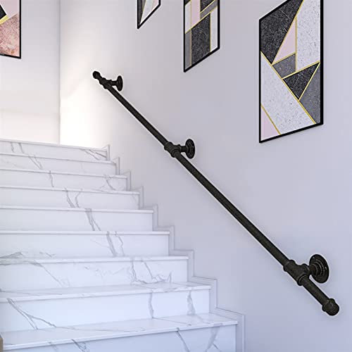 Barandilla de Escalera, Pasamanos, Kit de Soporte para Pasamanos, Barra Dearre, Pasamanos, Tubo de Hierro Forjado, Tubo de Metal, Acero Galvanizado - Recubrimiento de Polvo Negro Mate/7Ft/210Cm