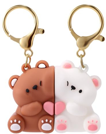 Mikovivi Couple Cute Bear Keychain, White and Brown Valentine's Gift Cute Couples Gifts Keychain Cartoon Bear Couple Matching Key Chain for Him Her