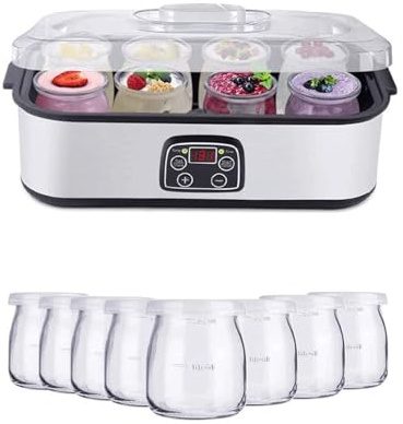 MOYIDUE Yogurt Maker Machine Adjustable Time and Temperature Control with 8 Glass Jars, Automatic Digital Yoghurt Maker Machine for Home Organic Yogurt, Natto and Rice Wine
