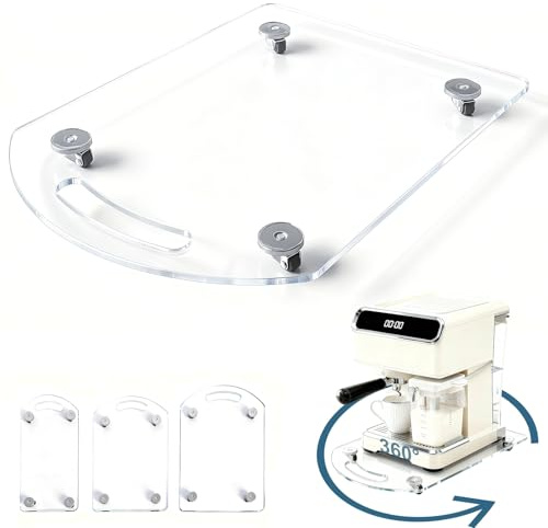 BiJun 360° Sliding Tray for Coffee Maker, Clear Acrylic (11.4×15.3) | Appliance Sliders for Kitchen Appliances, Coffee Pot Slider Tray for Countertop Appliances, Espresso Machines, Blenders