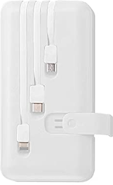 Power Bank 30000 Mah Carga rápida Powerbank Batería Externa de Banco de 3 Cables incorporada para Todos los Smartphones, Blanco