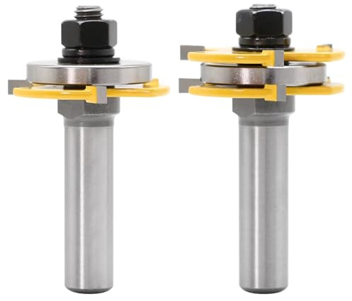 Set di 2 punte for fresatrice a maschio e femmina, gambo da 12 mm e 1/2 pollice, 3 denti, fresa a T for intaglio del legno for pavimenti(12mm)