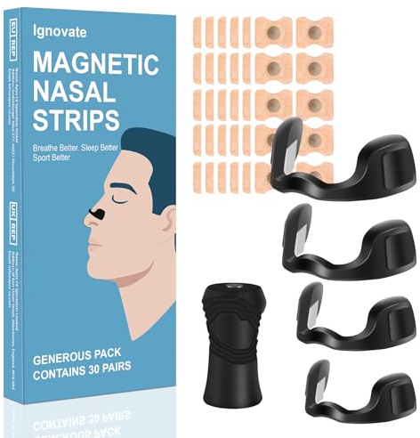 Ignovate Magnetic Nasal Strips (30-Day Supply) – Nose Strips for Breathing, Anti Snoring Devices & Snore Stopper for Men and Women, Nasal Dilators, Sleep Apnea Aid, Stop Snoring Solution