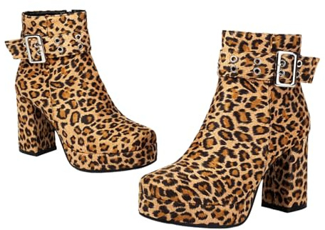 LDXEQIZ Botines Retro con Estampado De Leopardo Boots De Talla Grande for Mujer Elegantes Botines Chelsea con Tacón Bloque Botas Cortas con Plataforma Y Cremallera Tacones Altos De 9 Cm(Brown,41 EU)