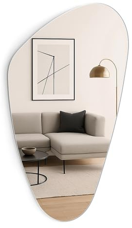 GREENSAPPIRE 85x50cm Asymmetrischer Wandspiegel - Moderner Rahmenloser Spiegel, Dekor Spiegel für Wohnzimmer, Flur und Schlafzimmer, Eleganter Glas Spiegels ohne Rahmen (Asymmetrisch 85 x 50 cm)
