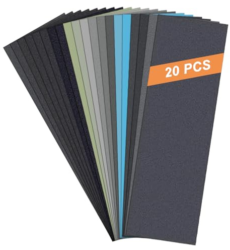 Assorted Sandpaper Sheets Set (20 Pcs) - 60 to 7000 Grit Sand Paper Pack for Wood, Walls and Metal - Waterproof Wet and Dry Sanding Paper for Furniture Finishing & Automotive Polishing