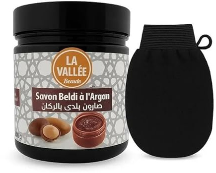 Rituel Hammam Marocain : Savon Noir à l’Huile d’Argan 200g + Gant Exfoliant Kessa | Soin Nourrissant & Purifiant pour Tous Types de Peau