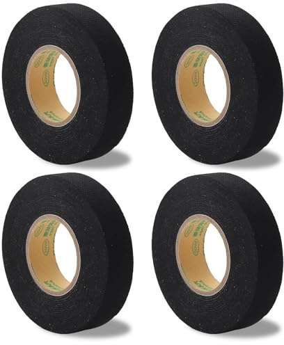 JoyEcho 4 Stück Gewebeband Schwarz,19mm x 15m Gewebeklebeband für Kabelbaum Gewebeband Klebeband Isolierband Schwarzes für Kabelbäume, Haushalt Kfz Motorrad