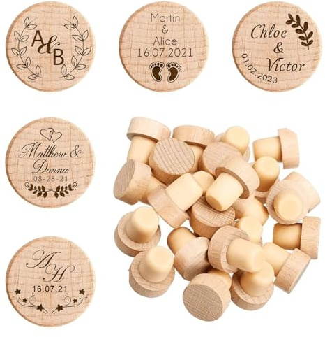 20pcs Personalized Wooden Wine Bottle Stopper, Airtight Sealing Plug, Customizable Engraving with Name, Beer & Champagne Cork for Wedding Favors, Bridal Shower Favor