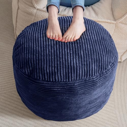 Mysig rund marinblå sammetsottoman med mjuk skumfyllning multifunktionell fotstöd och förvaringsutrymme 50 x 38 cm perfekt dekorativ accent för vardagsrum