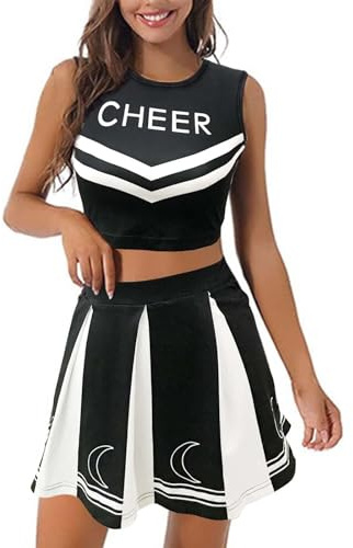 Generisch Cheerleader Kostüm Damen,Uniform Rock Sexy Cheerleadering Outfit Cheerleaderkostüm Frauen Cheerleading Minirock Outfit Karnevalskostüm Cosplay Fasching Party S-XXL