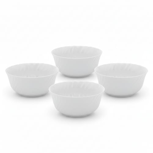 COSE DA CASA Set 4 Insalatiere in Vetro Opale Bianco 23cm Impilabili Resistenti per Insalata Primi Piatti e Buffet Design Vintage Shabby Chic Lavabili in Lavastoviglie e Uso Microonde