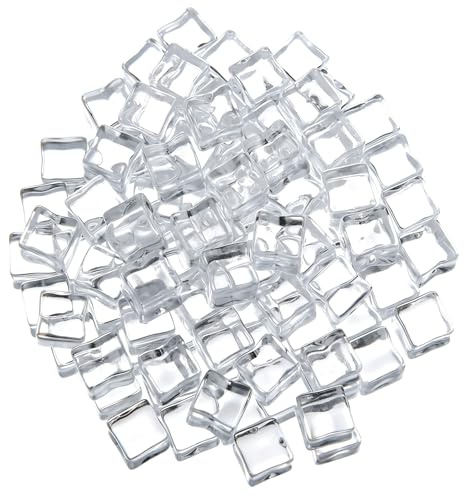 100 pcs Fake Ice Cubes, 12mm Realistic Clear Plastic Acrylic Fake Ice, Square Ices Decorations Realistic Food Models Ornaments for Vase Fillers, Wedding Table Decor, Photography Props, DIY Crafts