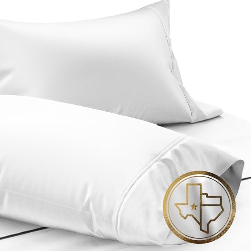 TEXAS LINEN CO. 100% Egyptian Cotton Standard/Queen Size Pillow Cases Set of 2-1000 Series Lonestar Lovin' Pillow Cover (White), Soft, & Cooling Pillowcases Set of 2 for Standard/Queen Pillows