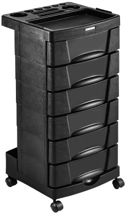 DOMPEL Carro de Mantenimiento, Almacenamiento Profesional Beauty Care con Ruedas y 6 Cajones - Peluquería/Barbería/Perfumería/Cosméticos/Salón/Tatuaje - Made IN Brasil - Negro