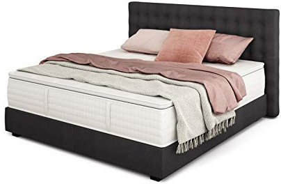 Betten Jumbo King Boxspringbett Deluxe 180x200 cm mit 33 cm hoher 7-Zonen TFK Härtegrad H3 | Farbe Anthrazit