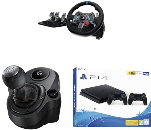 Volante de carreras Logitech G29 + palanca de cambios Driving Force + consola PlayStation 4 (500 GB, negra, delgada, chasis F) incl.