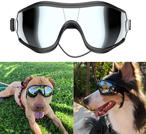 NVTED Hunde Sonnenbrille Hundebrille, UV-Schutz Windschutz Staubschutz Nebelschutz Haustierbrille Augenabnutzungsschutz mit verstellbarem Gurt für mittelgroße oder große Hunde (1 Stück)