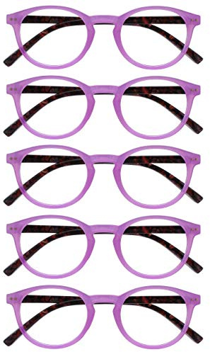 OPULIZE Zen Lesebrille 5er Pack Kleine Runde Rahmen Federscharniere Kratzfest Rosa Herren Damen RRRRR24-4 +1.00