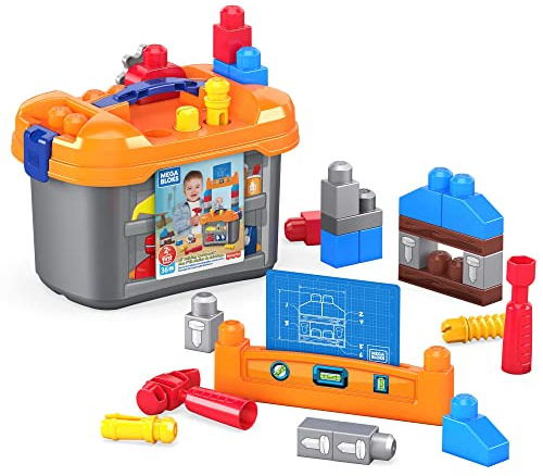 MEGA GNT92 - Bloks Werkbank mit 36 Teilen, Bausteineset, Konstruktionsspielzeug für Kleinkinder ab 2 Jahren