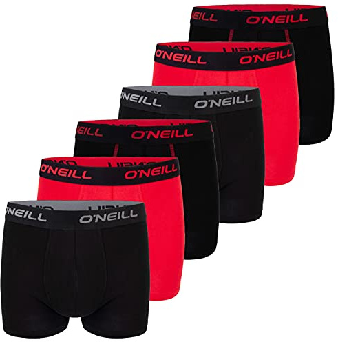 O'Neill Boxershorts Herren 6er Pack Baumwolle Uni Sport Boxer Männer Basic Trunk Unterwäsche Unterhose ohne Eingriff Schwarz Rot Blau M L XL XXL