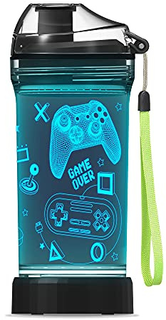 Lightzz Fortnite Gamer-Wasserflasche, Fortnite Stuff Spielzeug mit 3D-Licht, Geschenk zum Schulanfang für Jungen, Gamer, Minecraft-Becher für Urlaub, Camping, Picknick, 400 ml und Tritan, BPA-frei