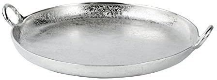 MichaelNoll Tablett Servierbrett Servierplatte Aluminium Silber Griffe Rund Deko - Serviertablett aus Metall - Silbertablett - Tischdeko - 30 cm