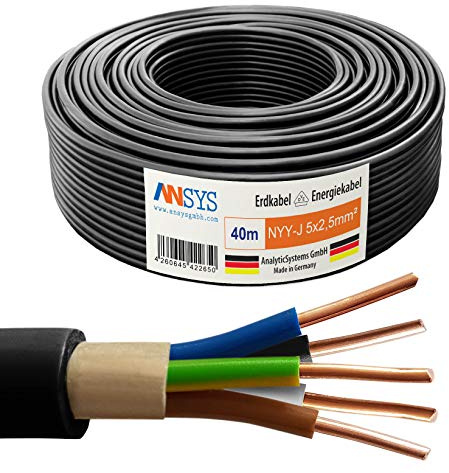 TechMech 40m NYY-J 5x2,5 mm² Erdkabel Elektrokabel Beton und Freien Kupfer Made in Germany