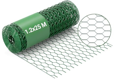 Wiltec Fil de grillage Vert à mailles alvéolaires 25 x 25 mm - 25 m x 120 cm - en Acier galvanisé revêtus par PVC - Rouleau Clôture pour Volière Clapier Jardin Sylviculture Agriculture