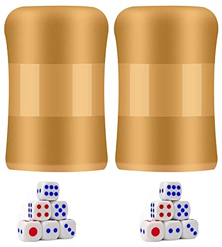 Würfelbecher, Würfelbecher, Casino-Spiel, einteilig, goldener Kunststoff, inkl. 2 Tassen und 12 Würfel