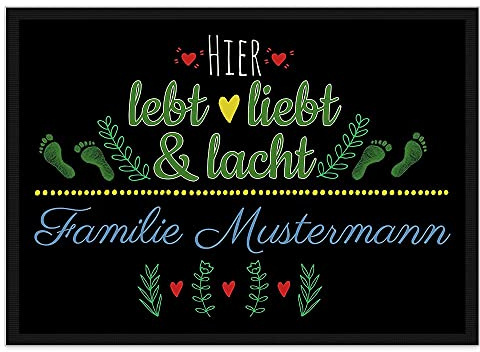 Print Royal Fußmatte mit Spruch - Lebt Liebt Lacht - Willkommen - Selbst Gestalten mit Wunschnamen - Gelbes Herz 60 x 40 cm
