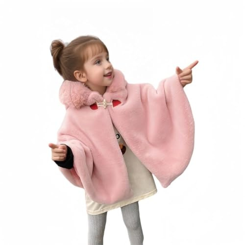 Proumhang Mantello da Bambina con Cappuccio,Poncho Invernale,Scialle all'aperto,Giacca con Cappuccio,Mantello da Principessa,Bebè Bambini Neonati Tuta da Neve,Rosa,100
