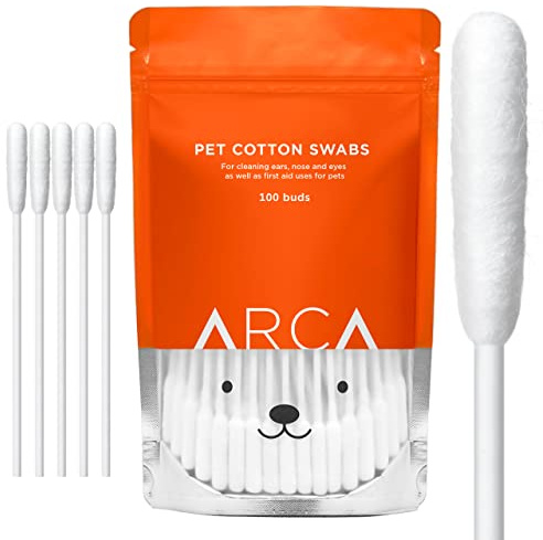 ARCA PET Cotton Swabs for Dogs and Cats - Cat & Dog Ear Cleaner Long Cotton Swab - Extra Long Stick, Cat & Dog Ear Cleaning Kit for Puppies and Pets, Multipurpose Pet Cotton Swabs for Ears (100 Buds)