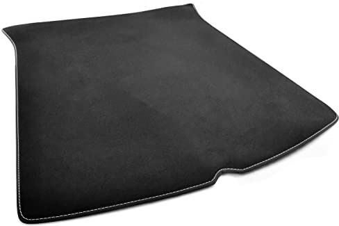 Kofferraum Matte Tesla Model Y Trunk Mat Velours Teppich (Ziernaht Weiß) Kofferraummatte Schutzmatte Schwarz