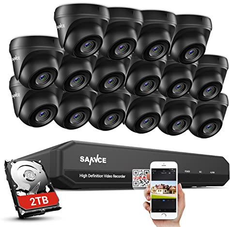 SANNCE Kit de Cámaras de Seguridad 16CH DVR 1080P de Vigilancia 16 Cámaras de 2MP Sistema de Videovigilancia IP66 Impermeable Visión Nocturna - 2TB HDD