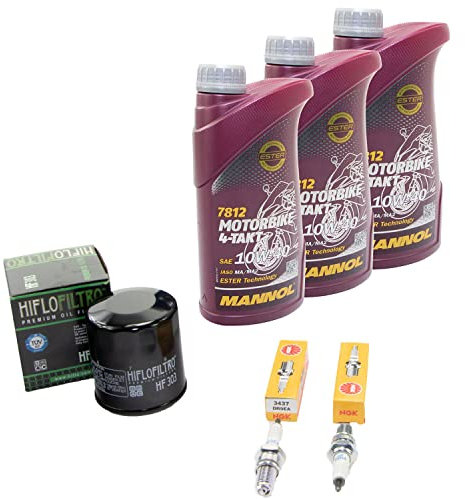Wartungspaket Öl 3L + Ölfilter + Zündkerzen für Kawasa ki EN 500 EN500 EN500A EN500B Baujahr 1990-1995
