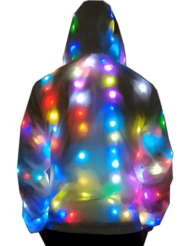 Mens Womens LED Flash Light Rave Jacket Pants Baseball Hoodies Sport Outwear Party Costume Xmas Fancy Dress (2XL, Jacket)